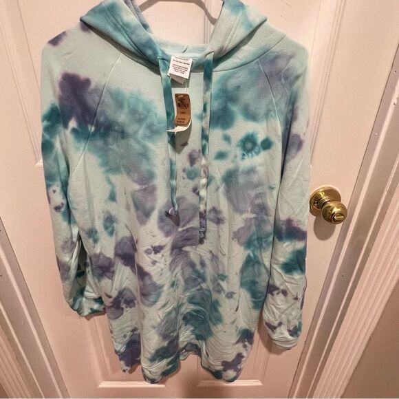 NWT Victoria's Secret PINK Fleece HOODIE Sweatshirt Dress Tie Dye XS - Picture 9 of 11